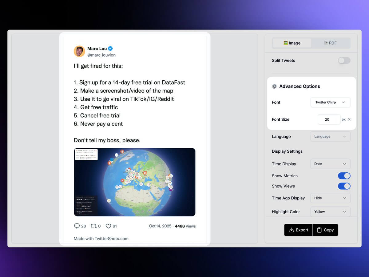 Marc Lou datafast twitter screenshot