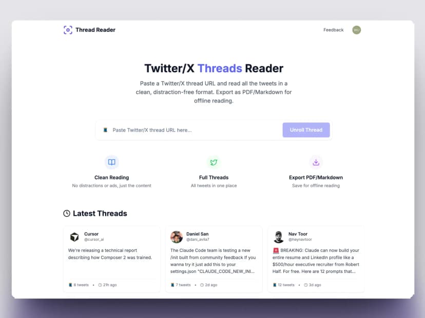Paste Twitter thread URL into TwitterShots input field