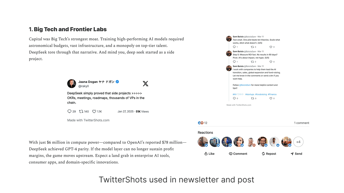 Tweet screenshots used inside a newsletter issue
