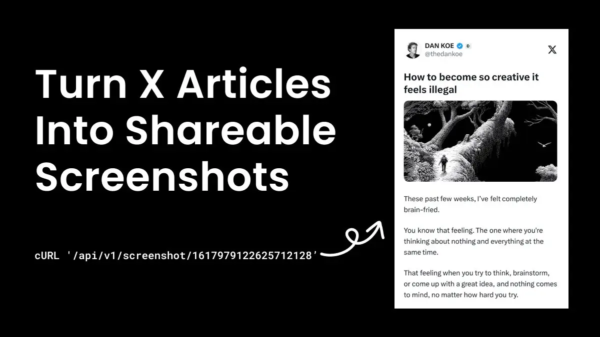 Twitter article to image via Screenshot API