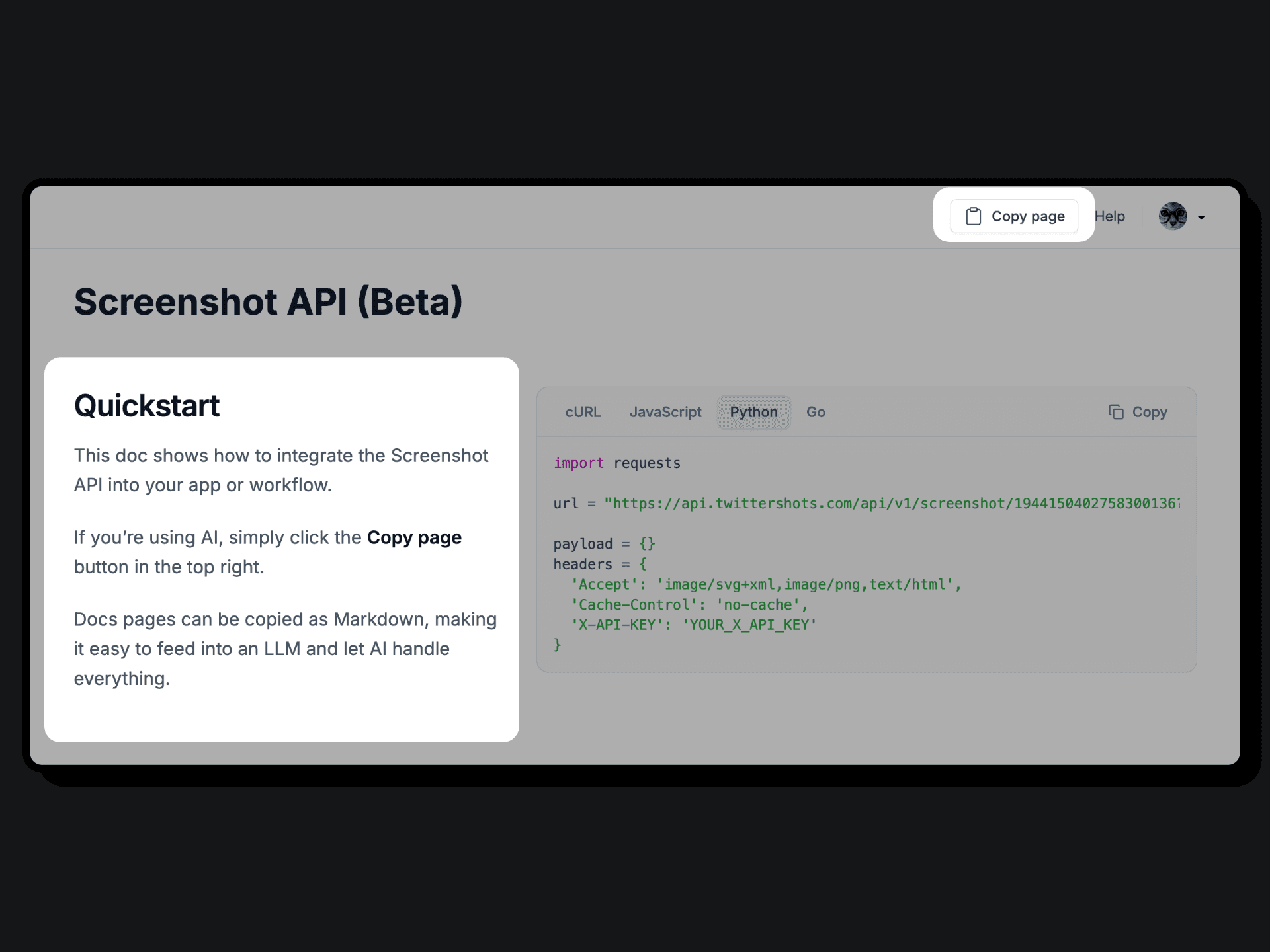 Copy page as Markdown for LLM