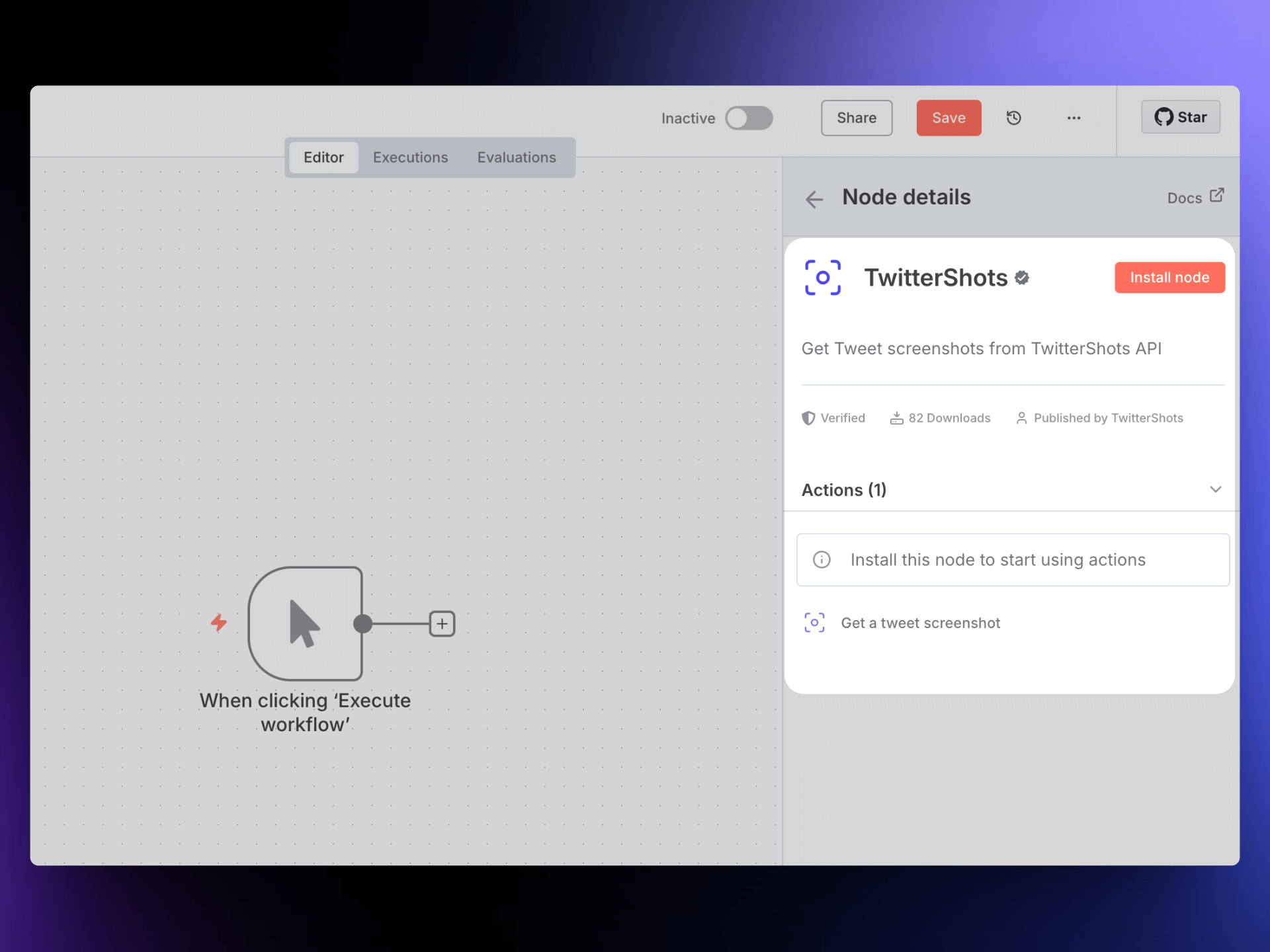 Screenshot tweet n8n workflow