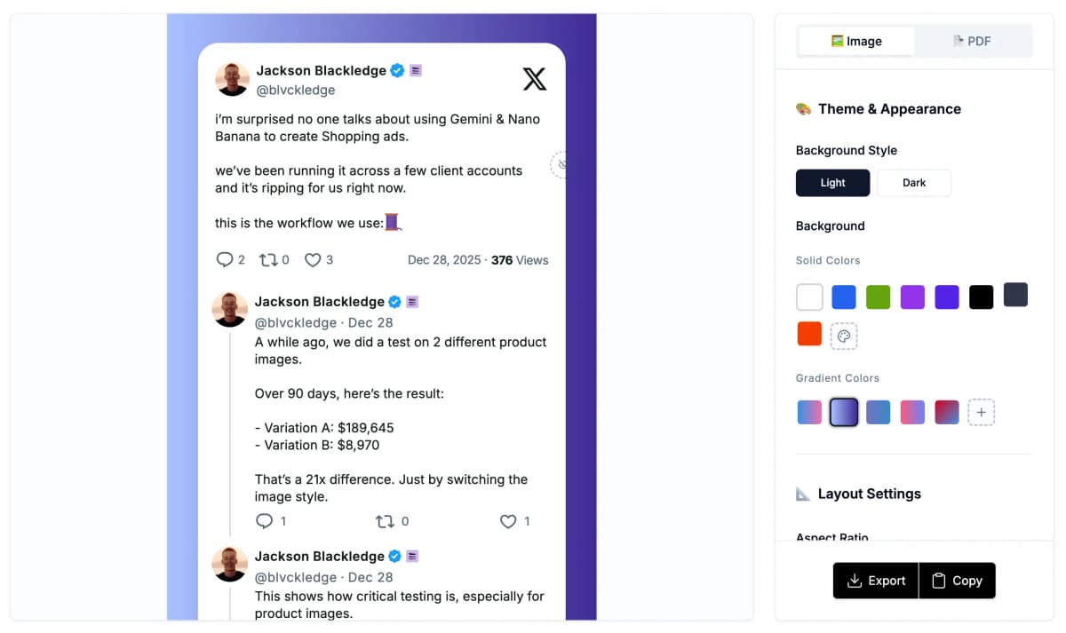 Full thread export showing complete tweet conversation captured in single export