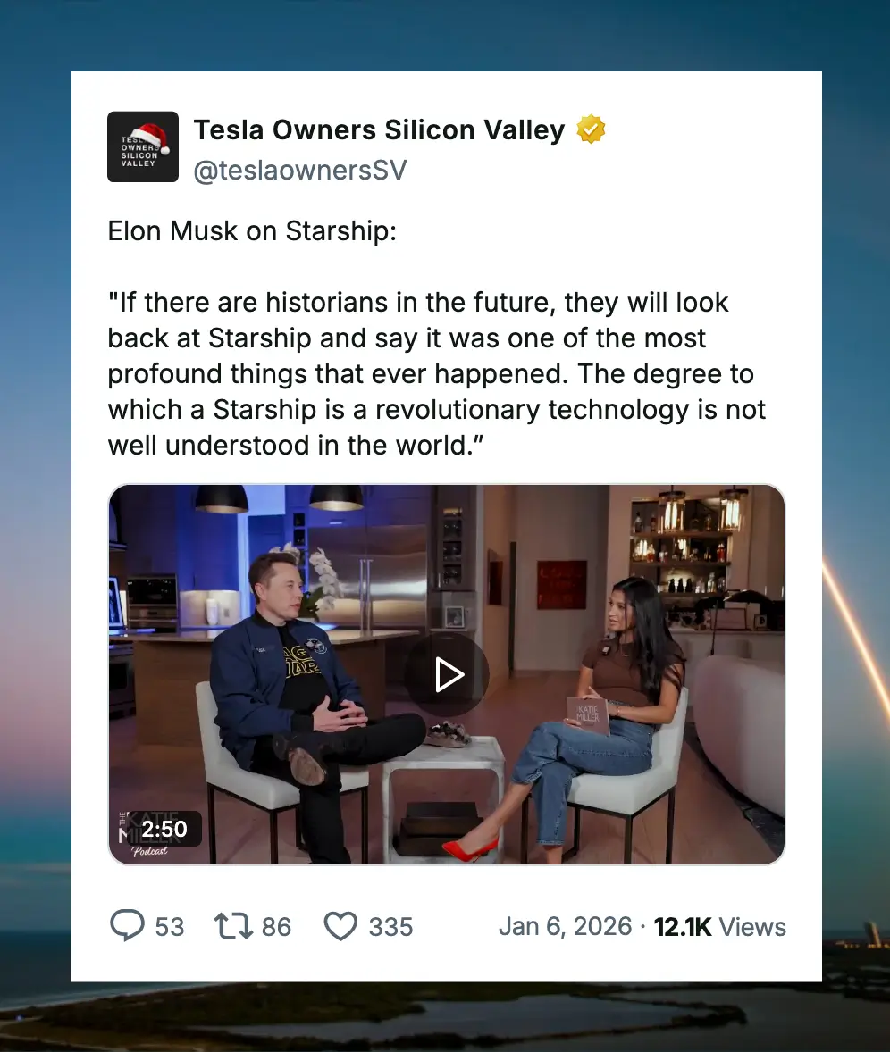 Example tweet image with the author, post text, video thumbnail, and engagement details on a custom background