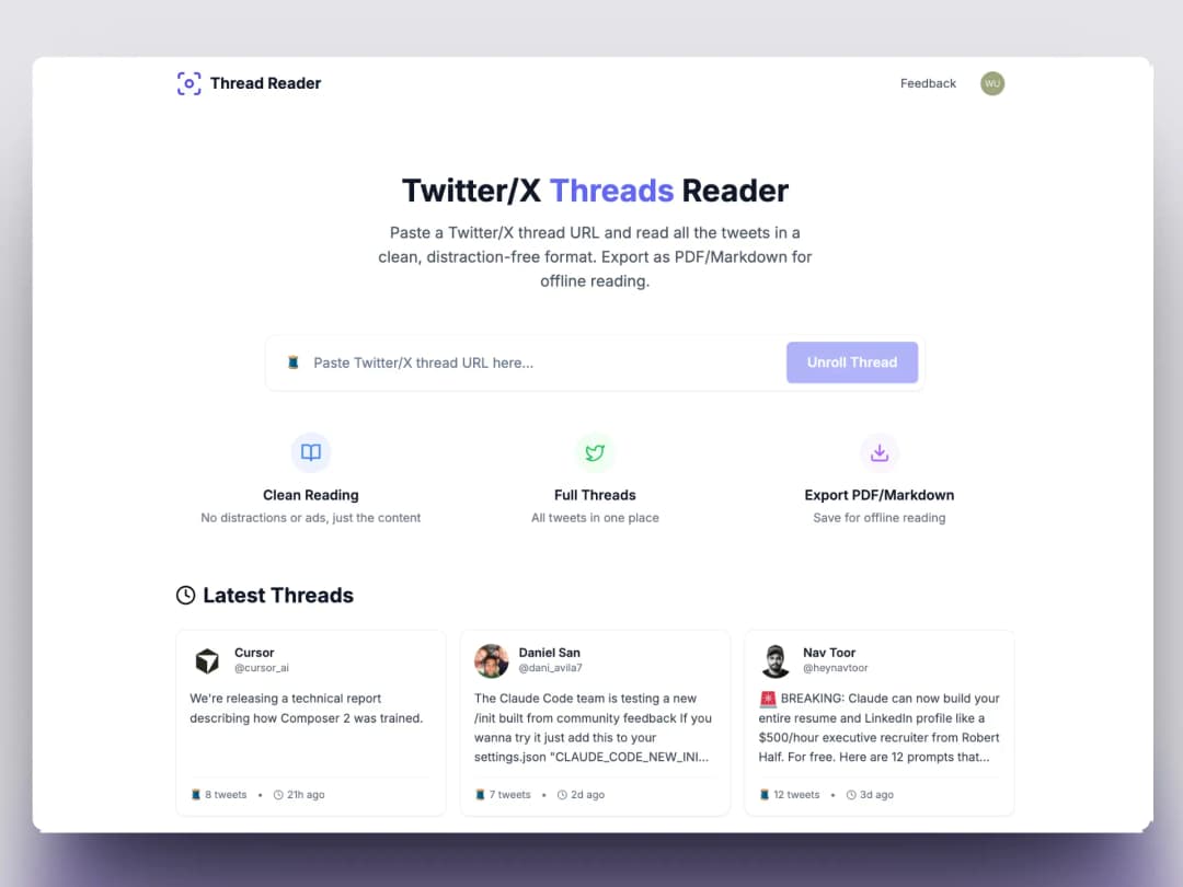 Twitter thread unroll preview showing expanded thread as readable article