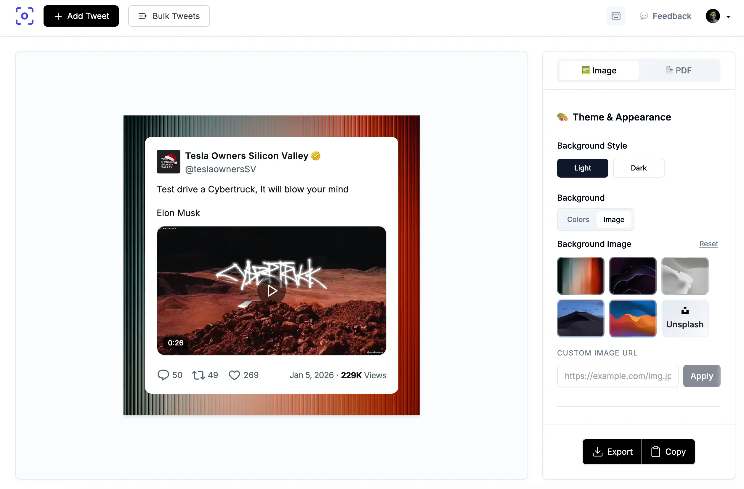 Tweet screenshot with background image