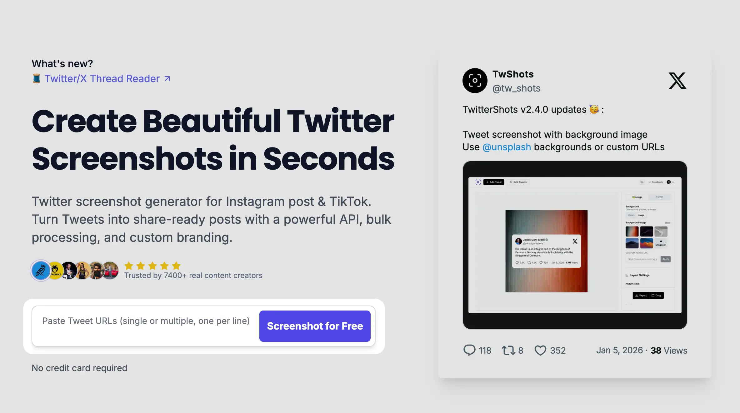 Paste tweet URL to generate screenshot