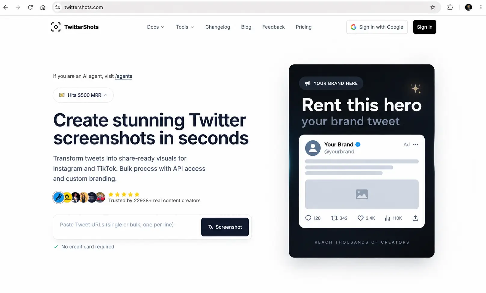 Sponsored tweet shown in the TwitterShots homepage Hero