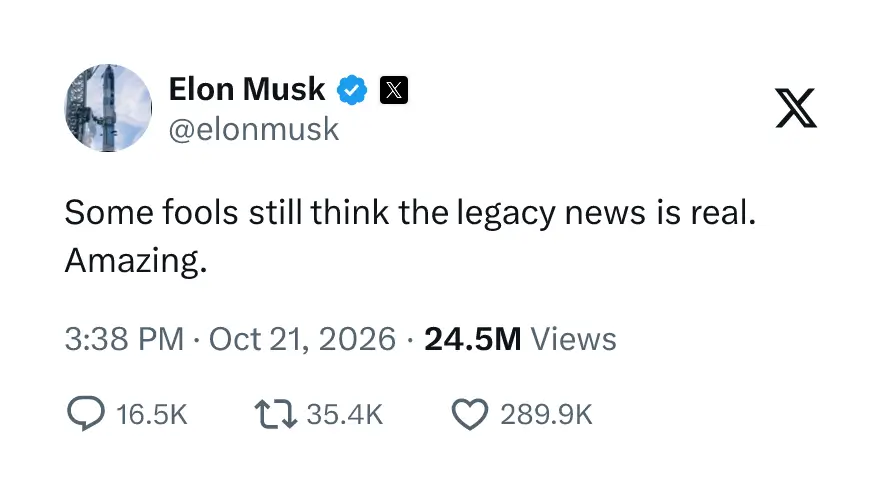 Screenshot of Elon Musk’s X post captured with TwitterShots