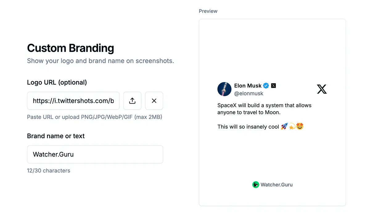 Custom branding logo on Twitter screenshots