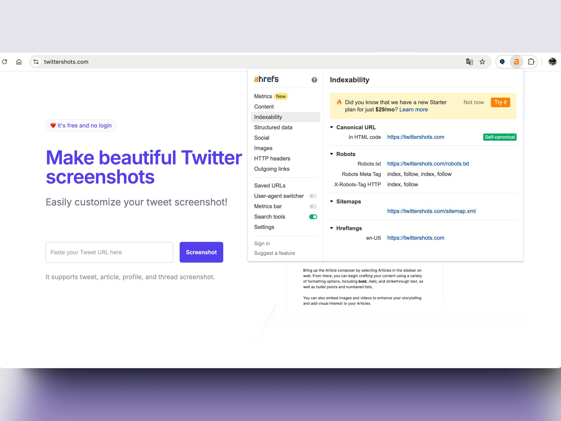 ahref SEO tool on twittershots