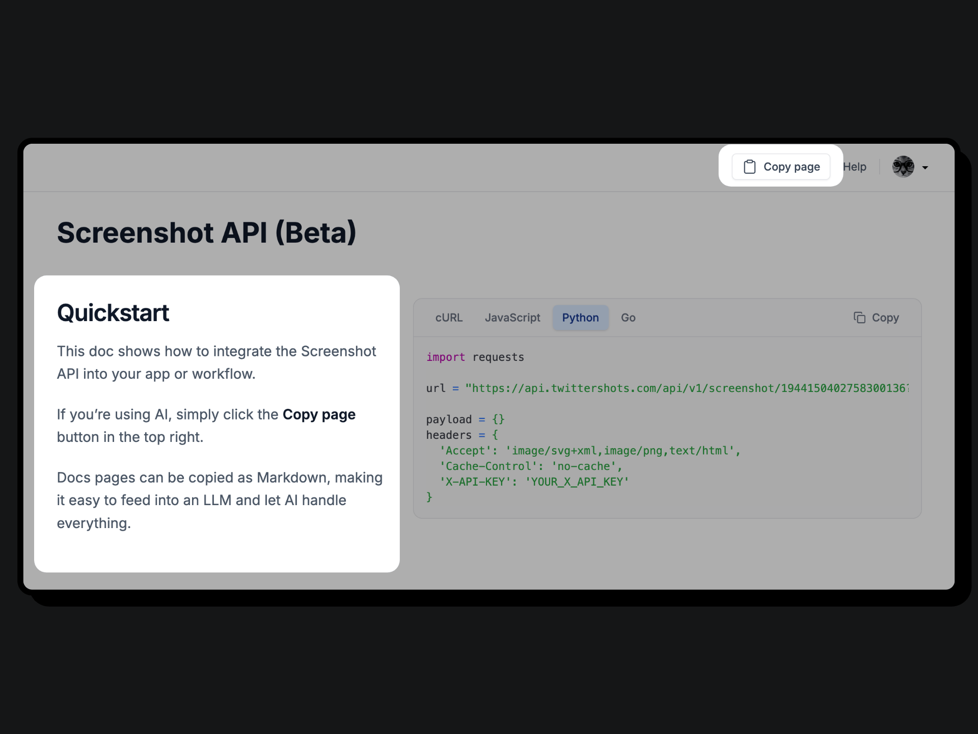 Copy Page as Markdown for LLM