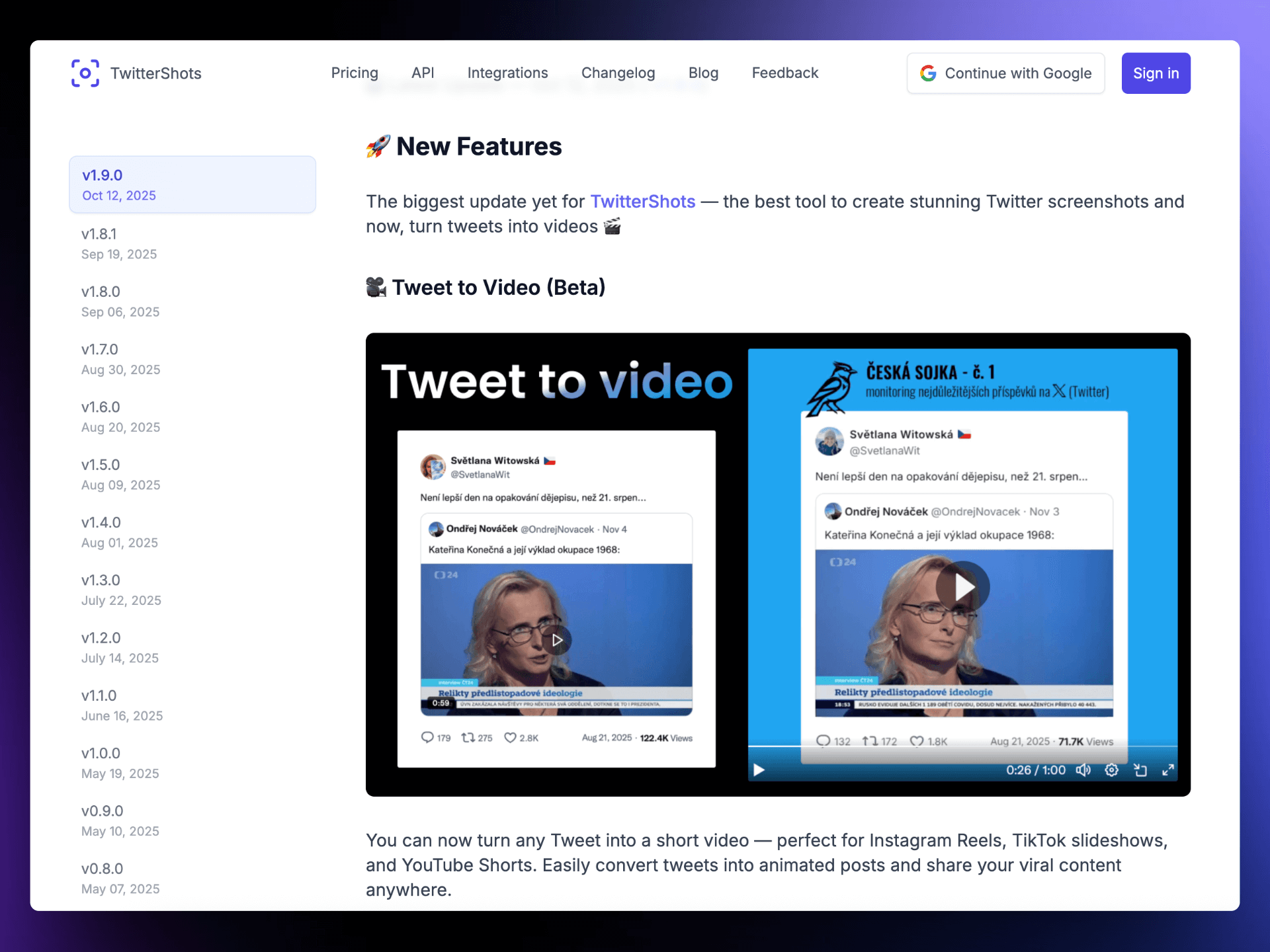 screenshot tweet changelog