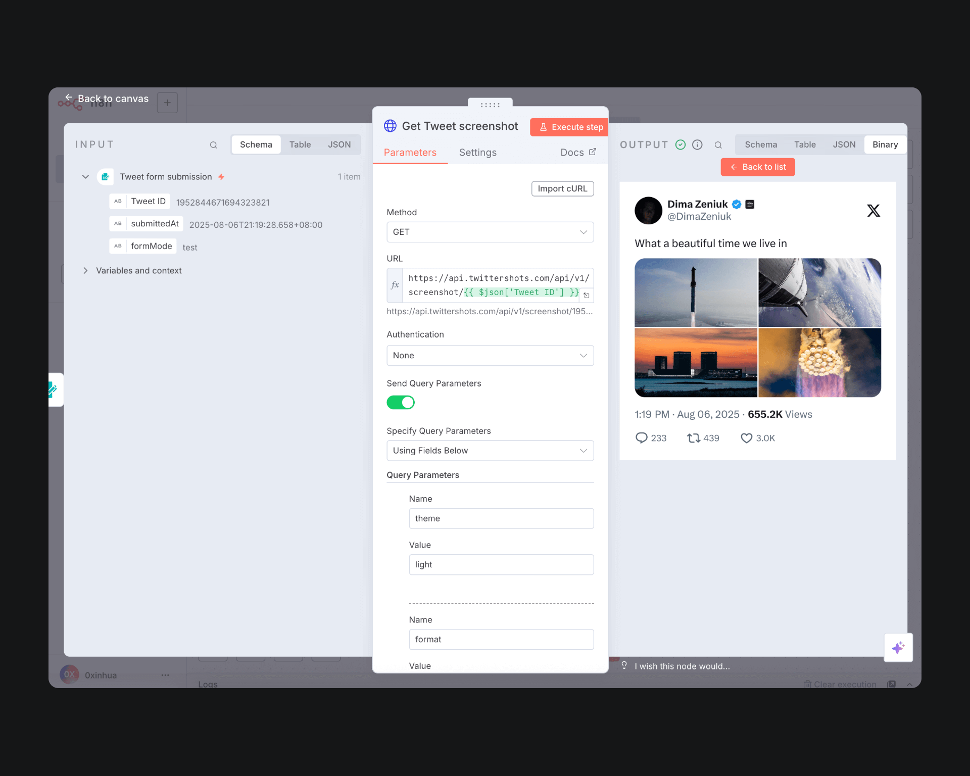twitterscreenshot n8n request demo