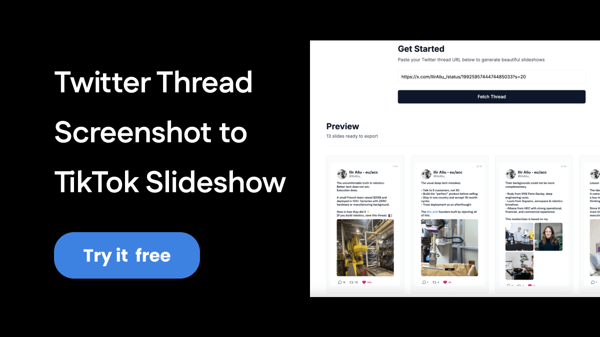 TwitterShots tweet screenshot to tiktok slideshow