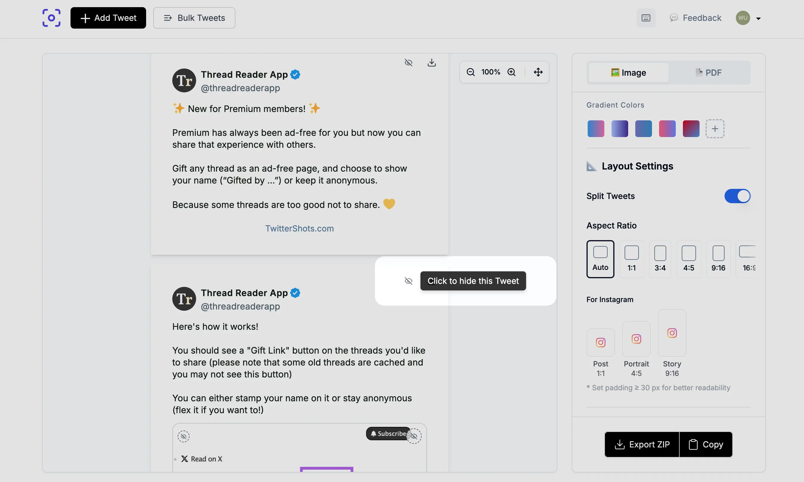 Unroll and hide thread toggle options